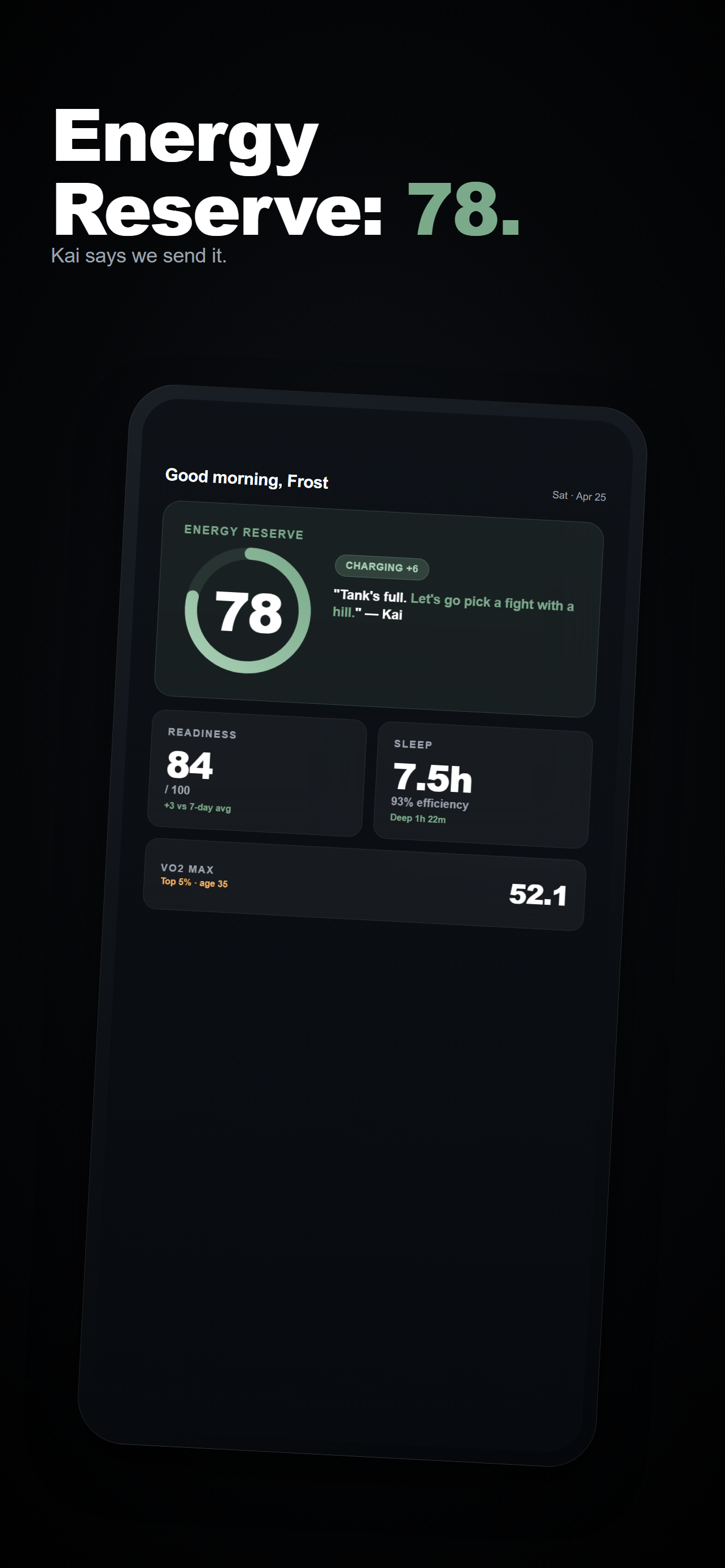 RuckMode energy reserve and readiness screen